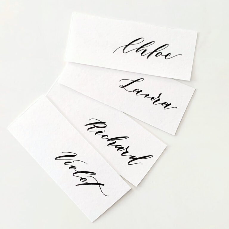 Black and white modern calligraphy place cards