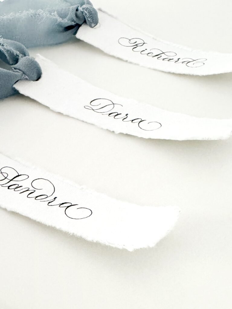 Chiffon ribbon calligraphy place cards 2