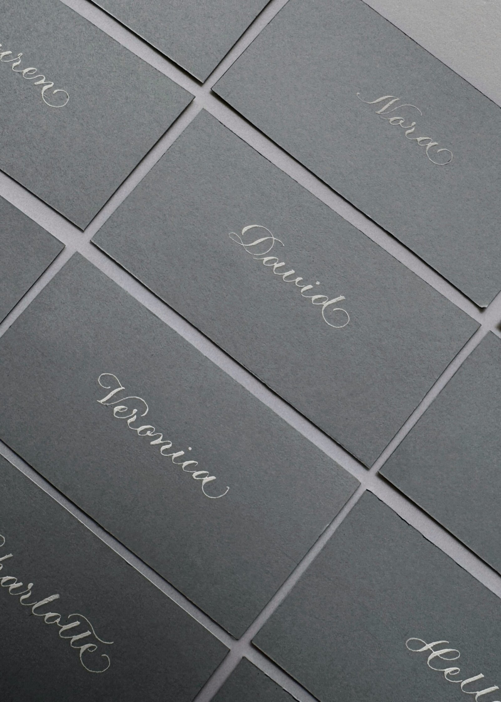 White & Gray Calligraphy Place Cards
